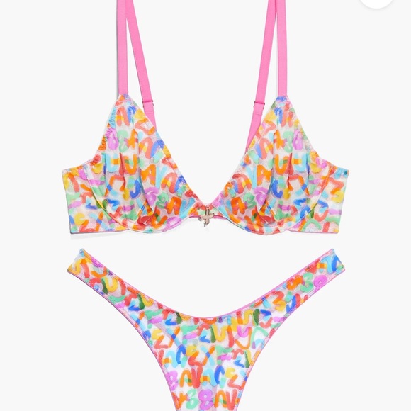 SavagexFenty Love Print lingerie set with cover slip. Never open or worn.